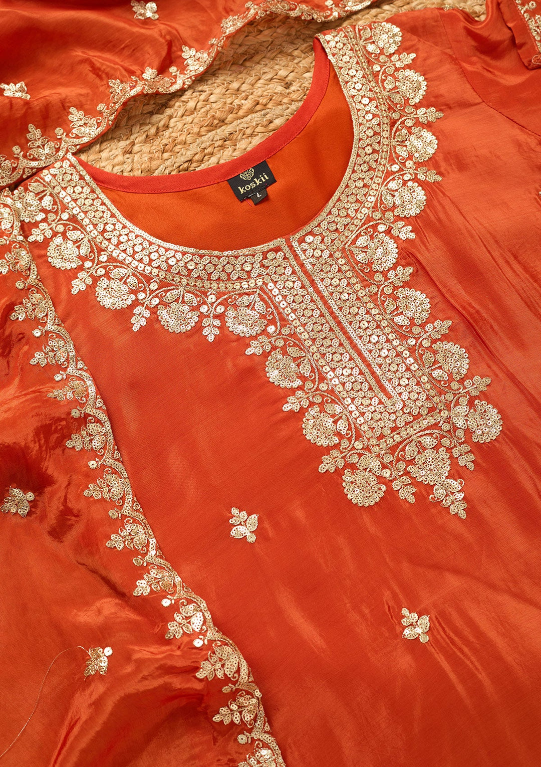 Rust Sequins Crepe Readymade Salwar Suit