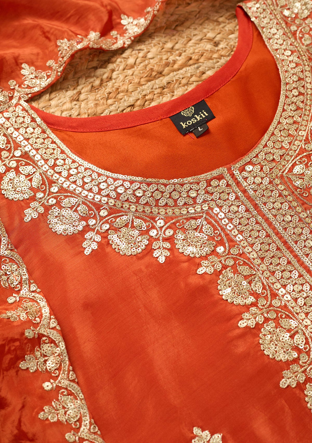 Rust Sequins Crepe Readymade Salwar Suit