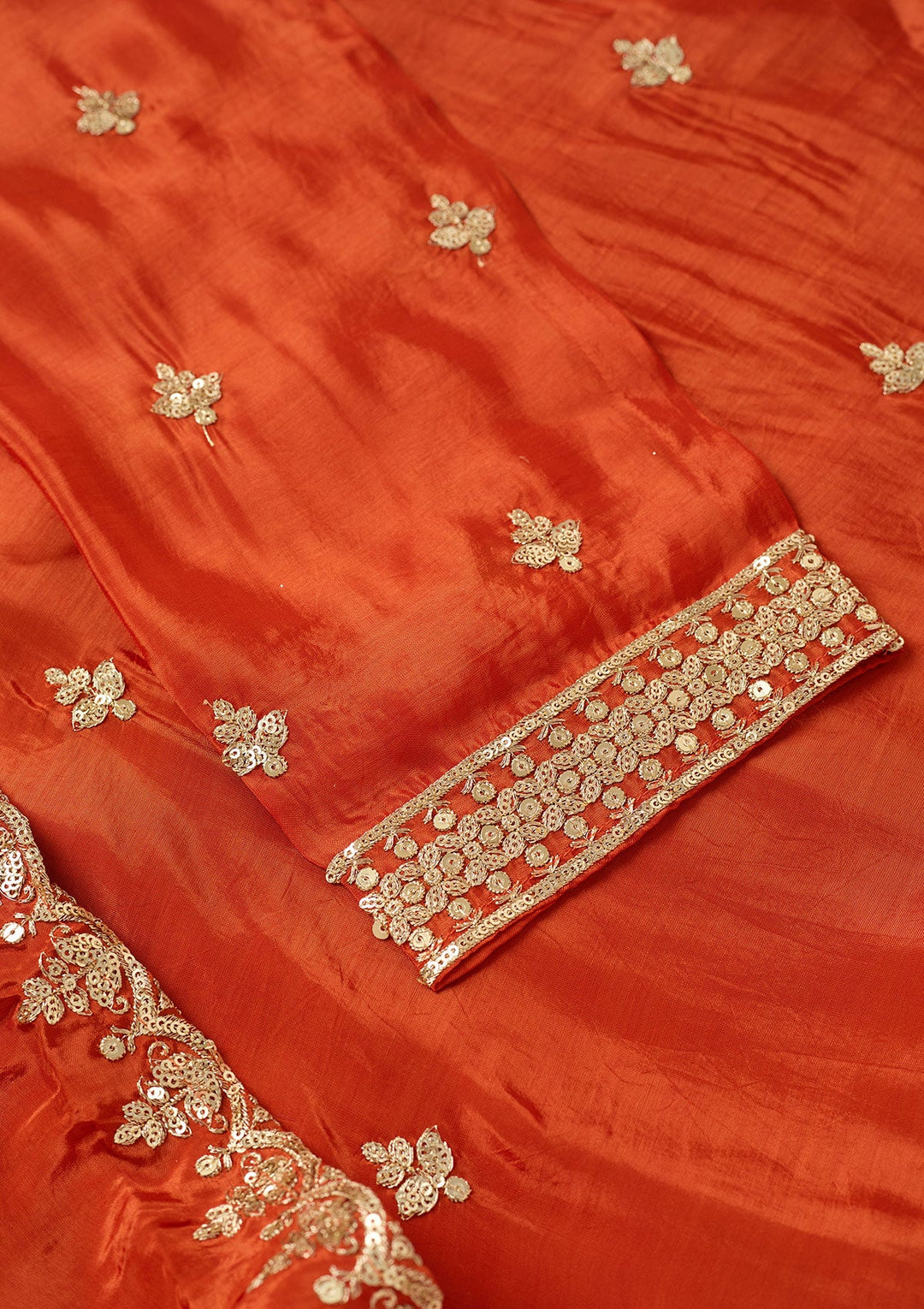 Rust Sequins Crepe Readymade Salwar Suit