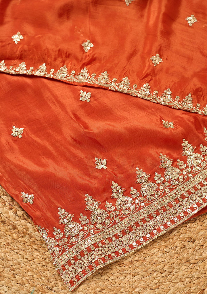 Rust Sequins Crepe Readymade Salwar Suit