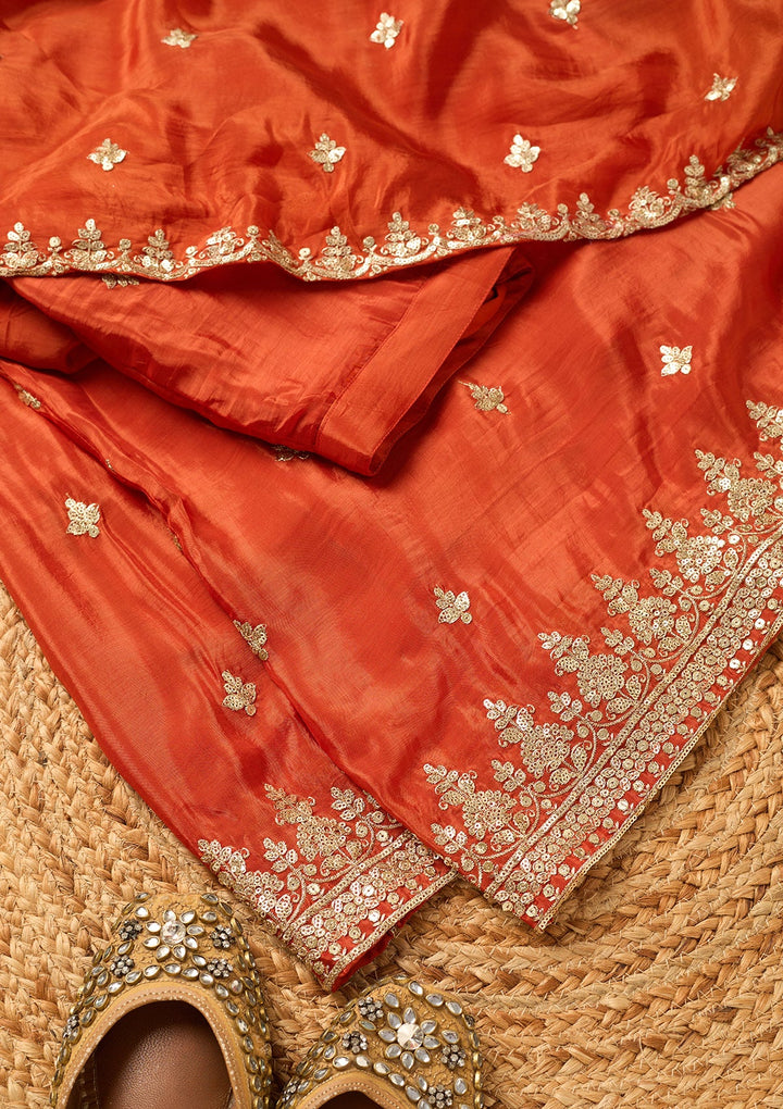 Rust Sequins Crepe Readymade Salwar Suit
