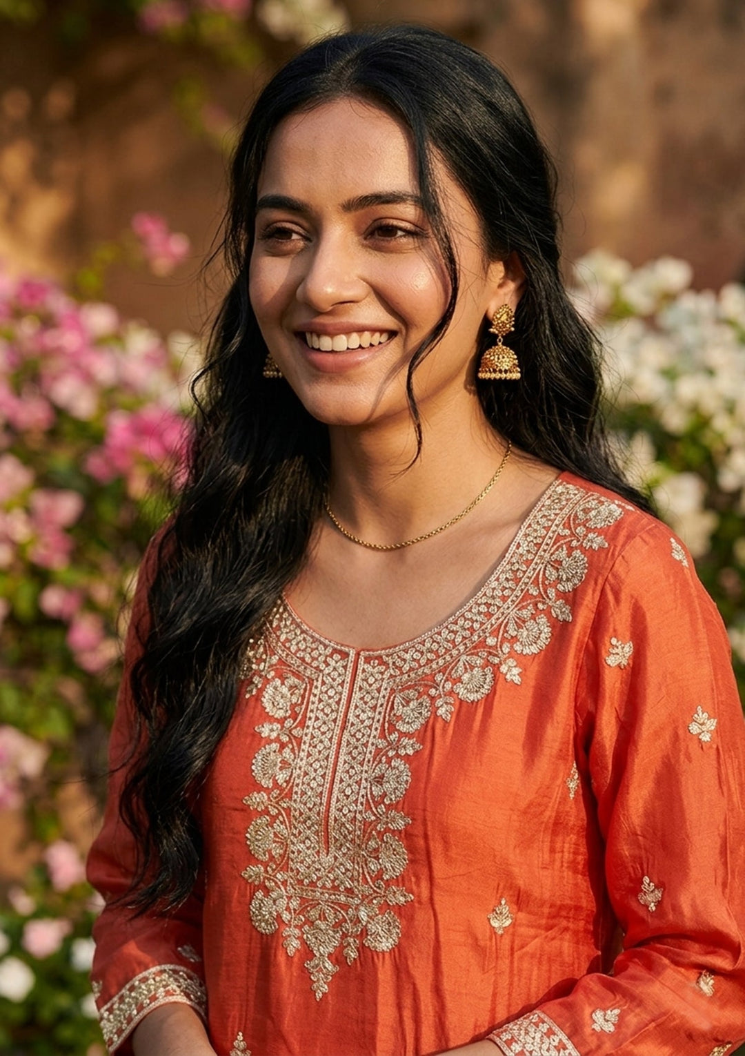 Rust Sequins Crepe Readymade Salwar Suit