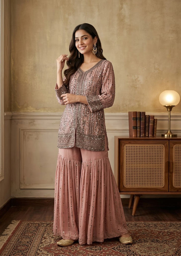 Peach Cutdana Georgette Readymade Salwar Suit