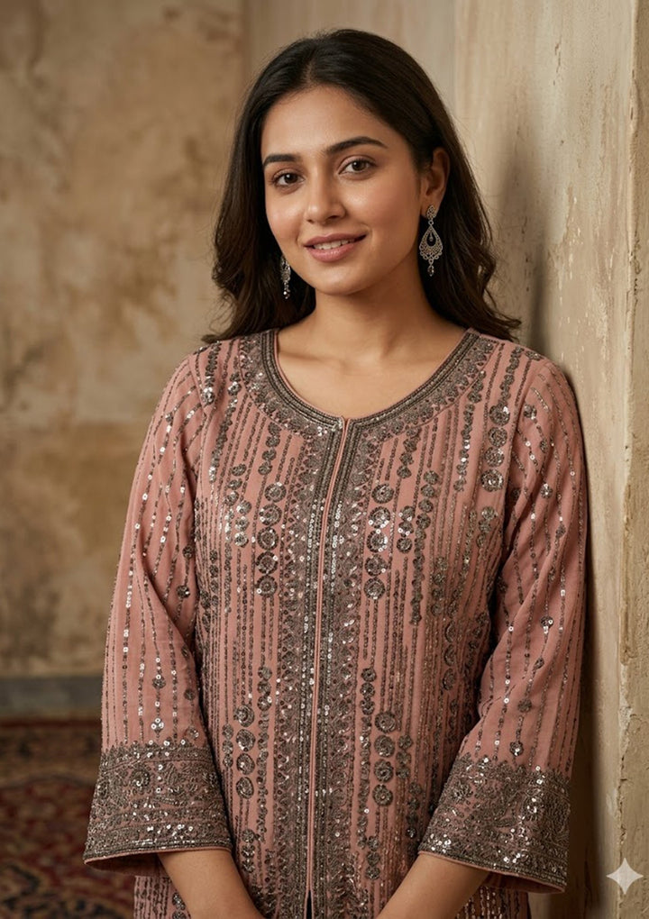 Peach Cutdana Georgette Readymade Salwar Suit