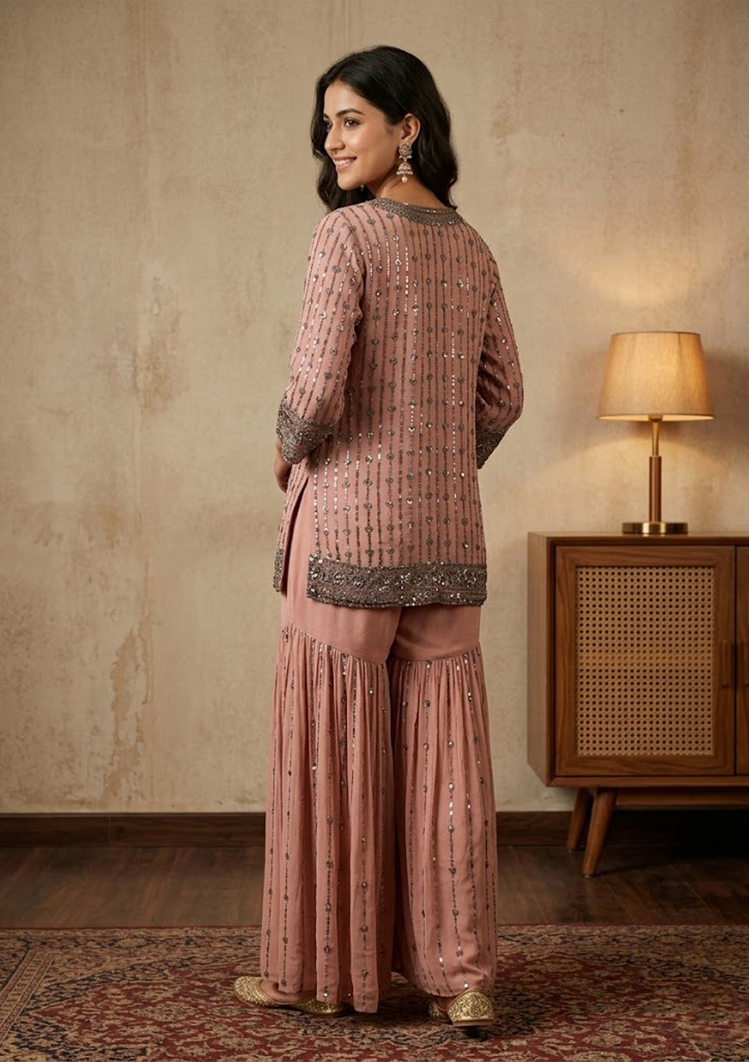 Peach Cutdana Georgette Readymade Salwar Suit