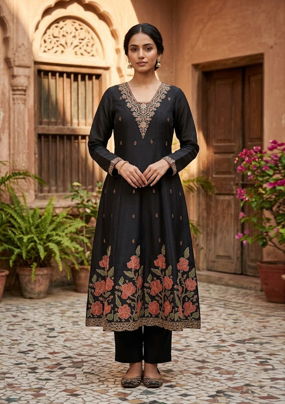 Black Cording Chanderi Readymade Salwar Suit