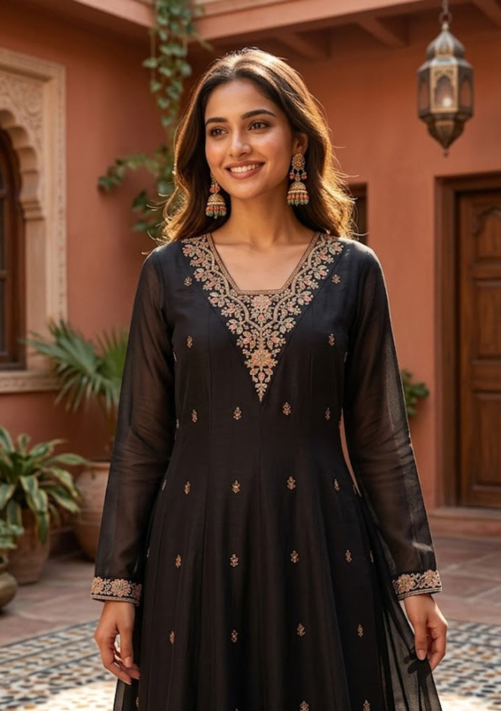 Black Cording Chanderi Readymade Salwar Suit