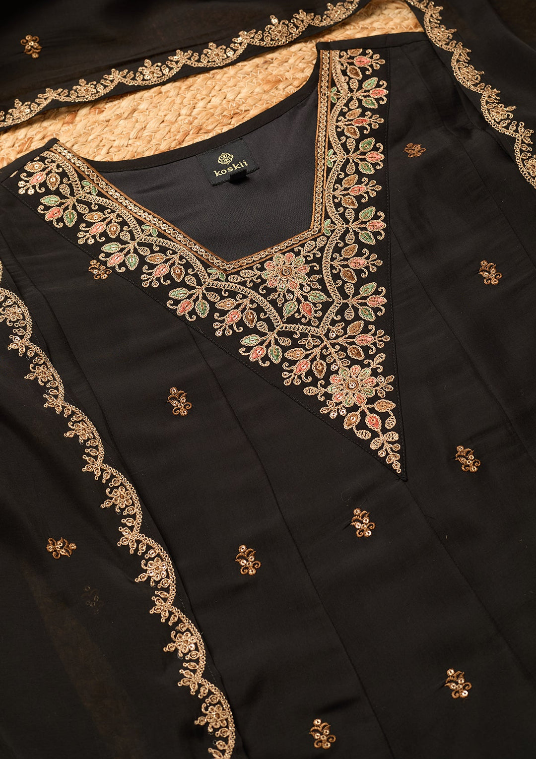 Black Cording Chanderi Readymade Salwar Suit