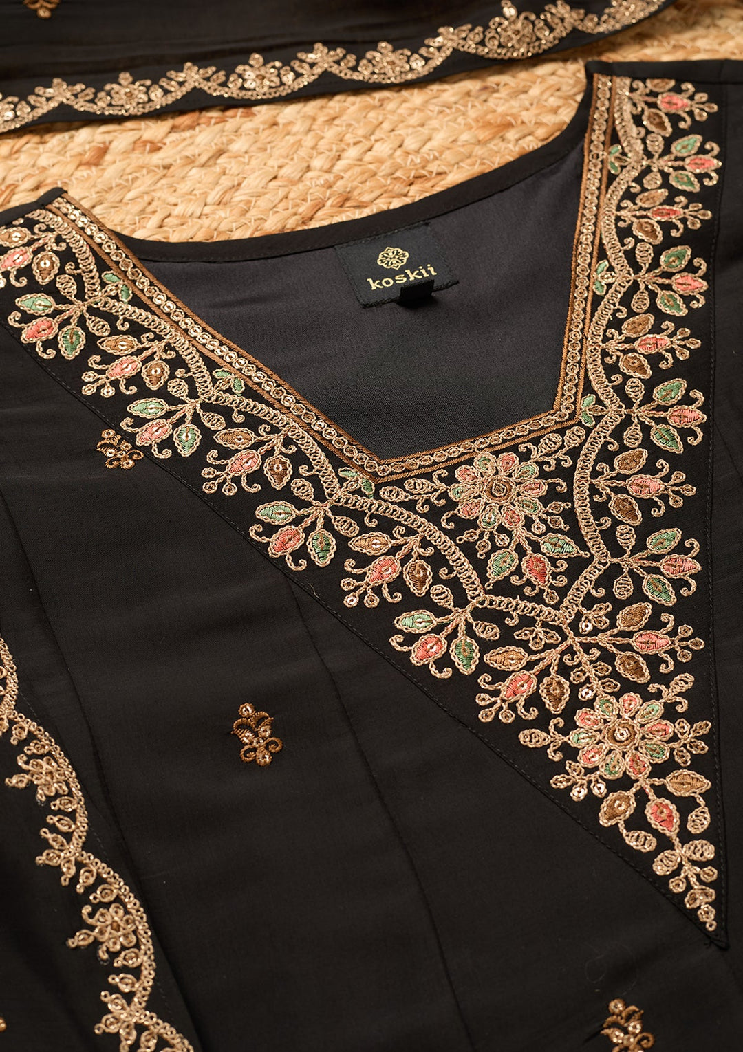 Black Cording Chanderi Readymade Salwar Suit
