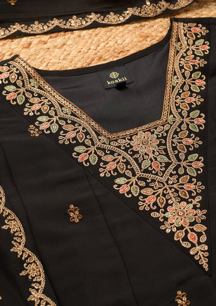 Black Cording Chanderi Readymade Salwar Suit