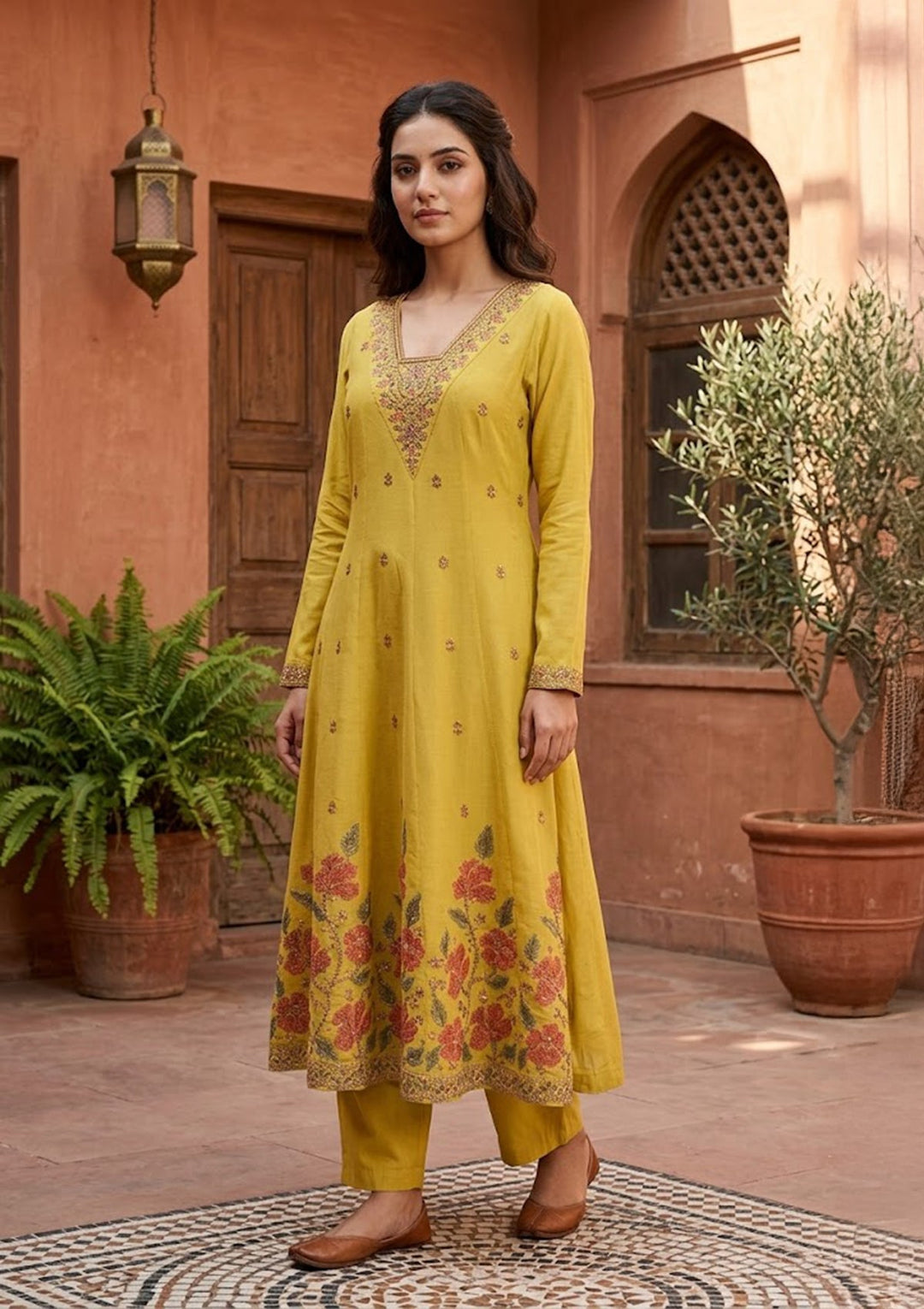 Mustard Cording Chanderi Readymade Salwar Suit