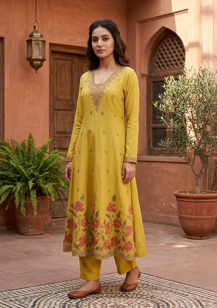 Mustard Cording Chanderi Readymade Salwar Suit