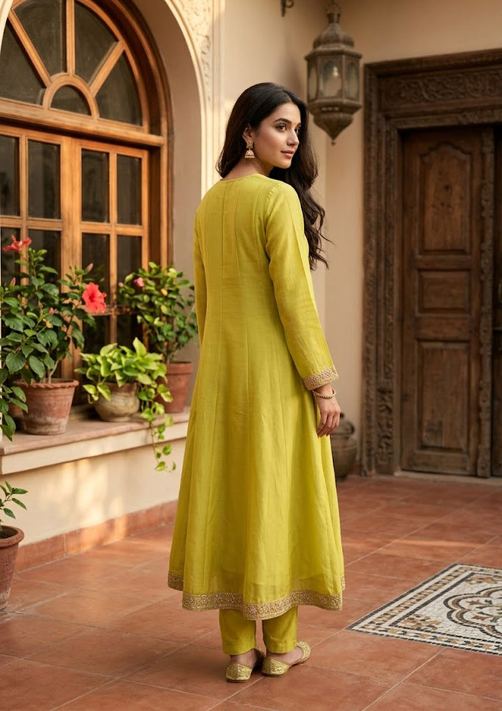 Mustard Cording Chanderi Readymade Salwar Suit