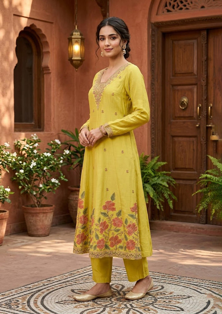 Mustard Cording Chanderi Readymade Salwar Suit