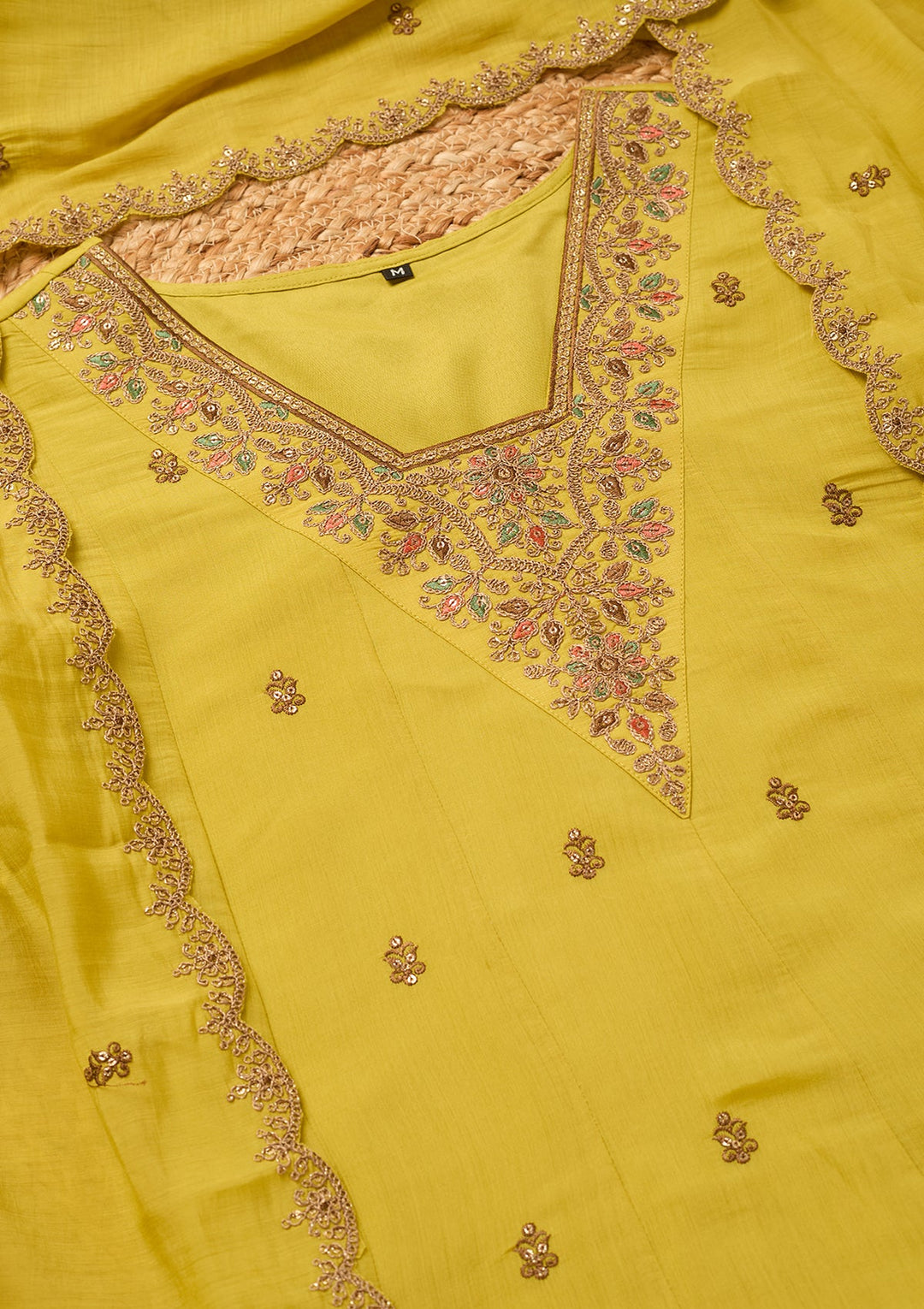 Mustard Cording Chanderi Readymade Salwar Suit