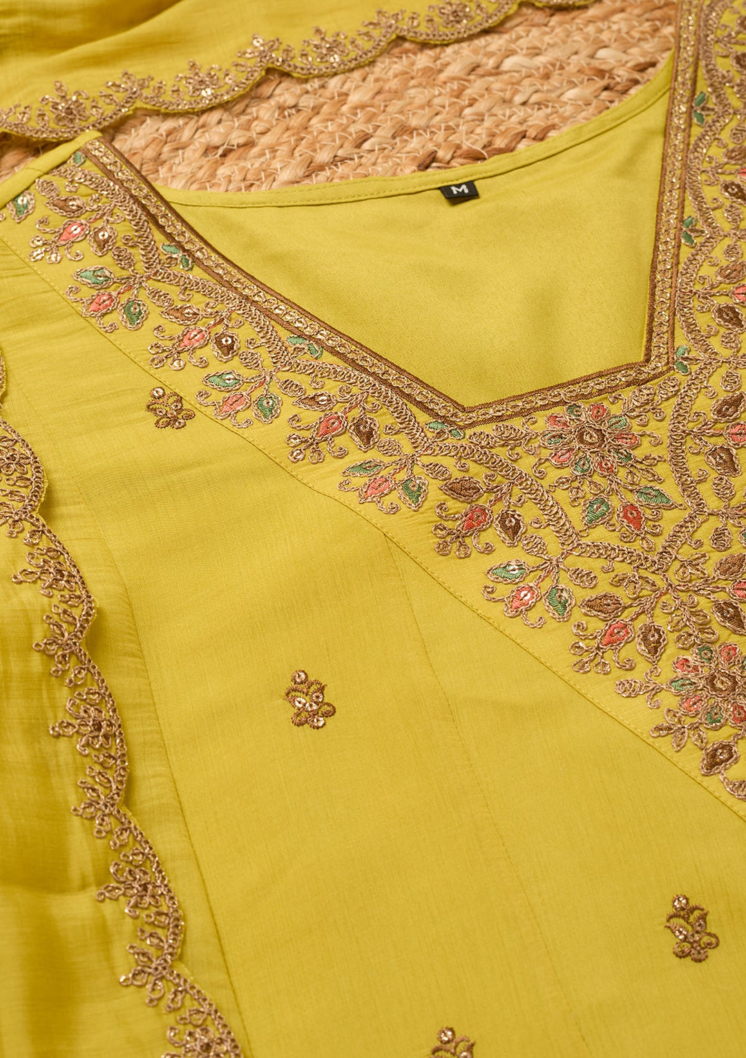 Mustard Cording Chanderi Readymade Salwar Suit