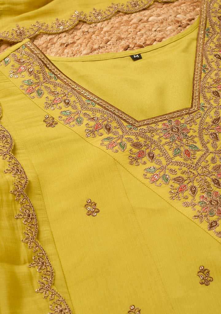 Mustard Cording Chanderi Readymade Salwar Suit