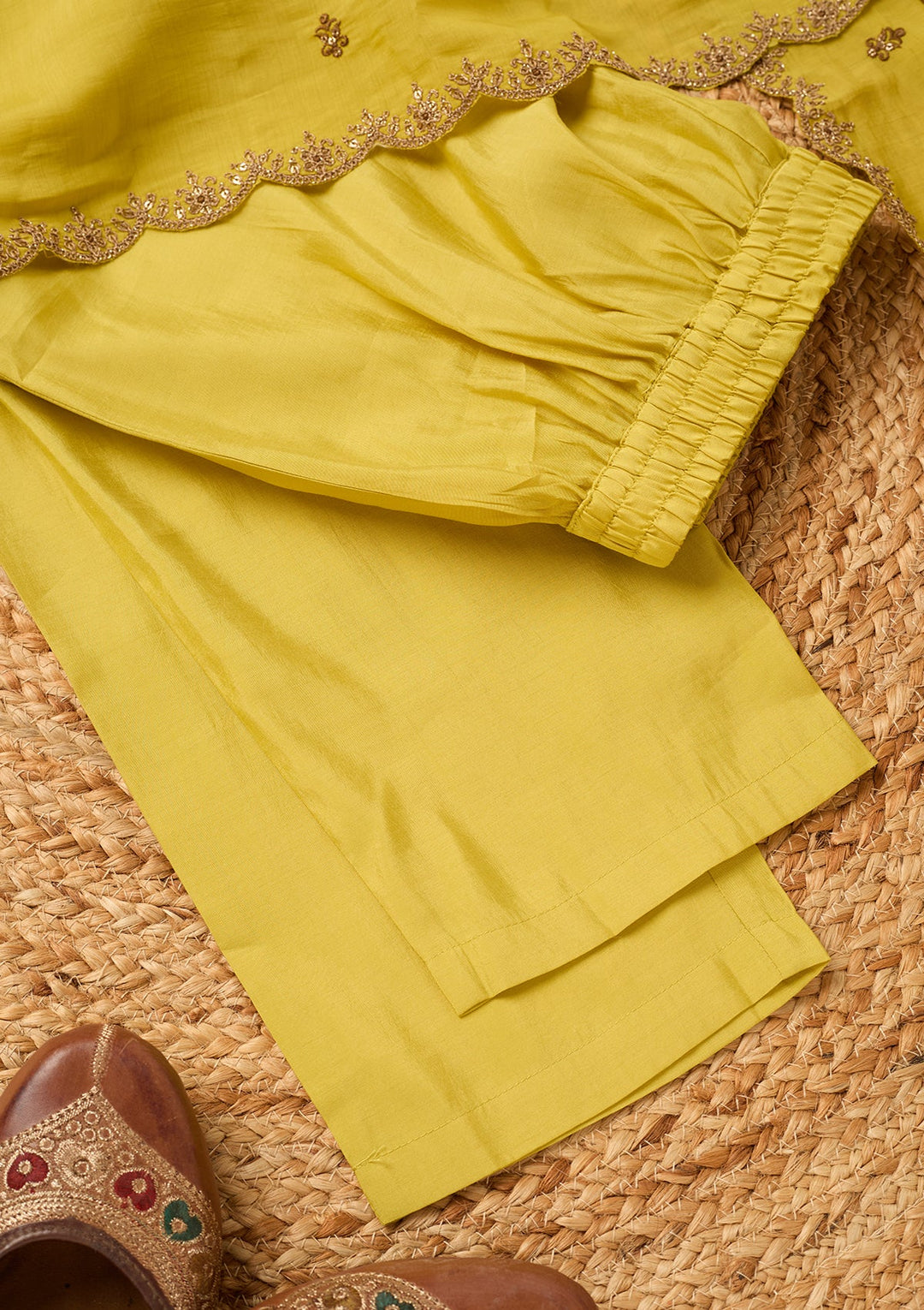 Mustard Cording Chanderi Readymade Salwar Suit