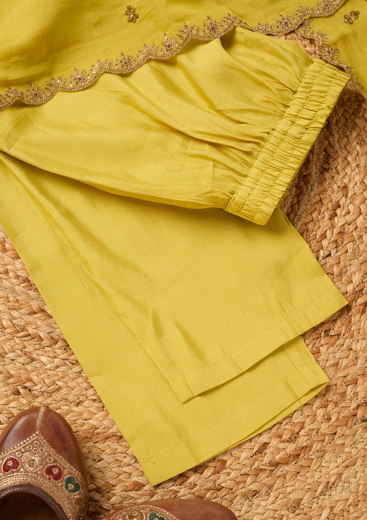 Mustard Cording Chanderi Readymade Salwar Suit