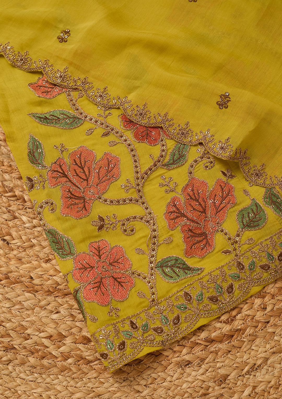 Mustard Cording Chanderi Readymade Salwar Suit