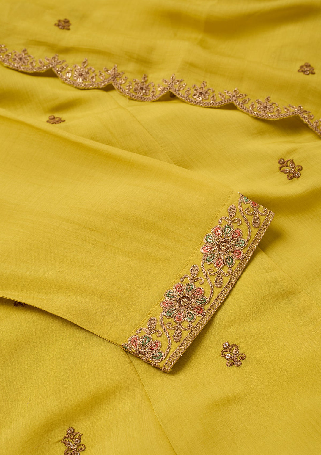 Mustard Cording Chanderi Readymade Salwar Suit