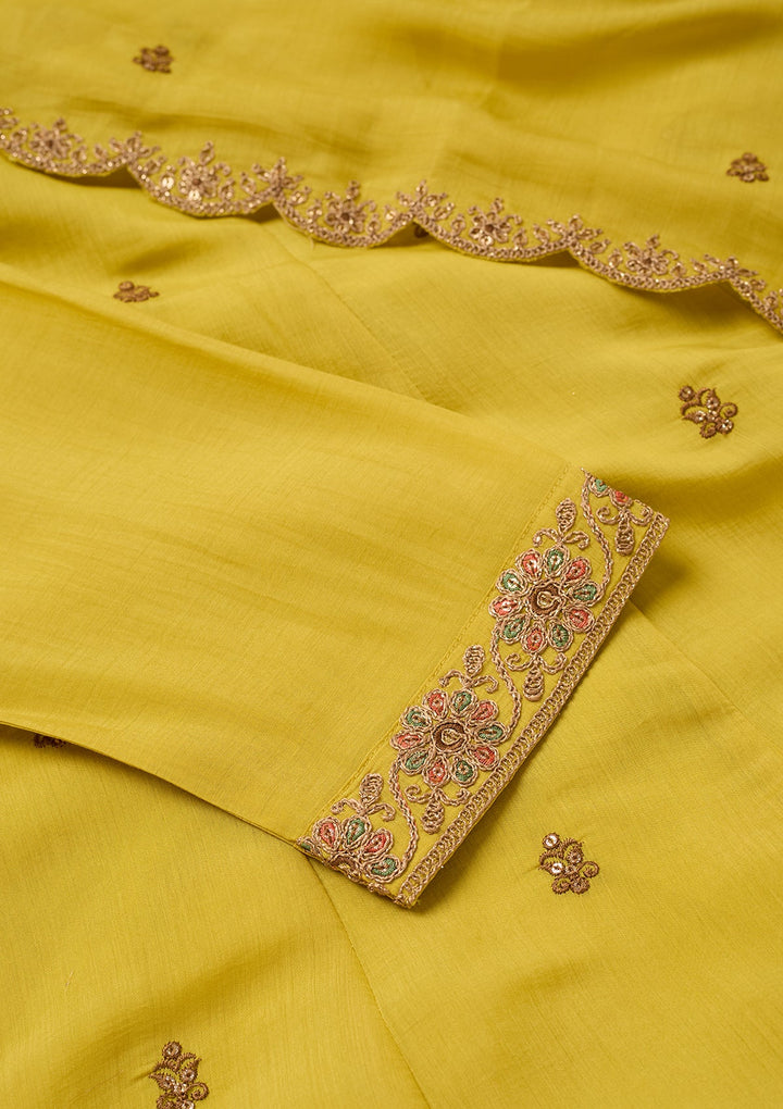 Mustard Cording Chanderi Readymade Salwar Suit