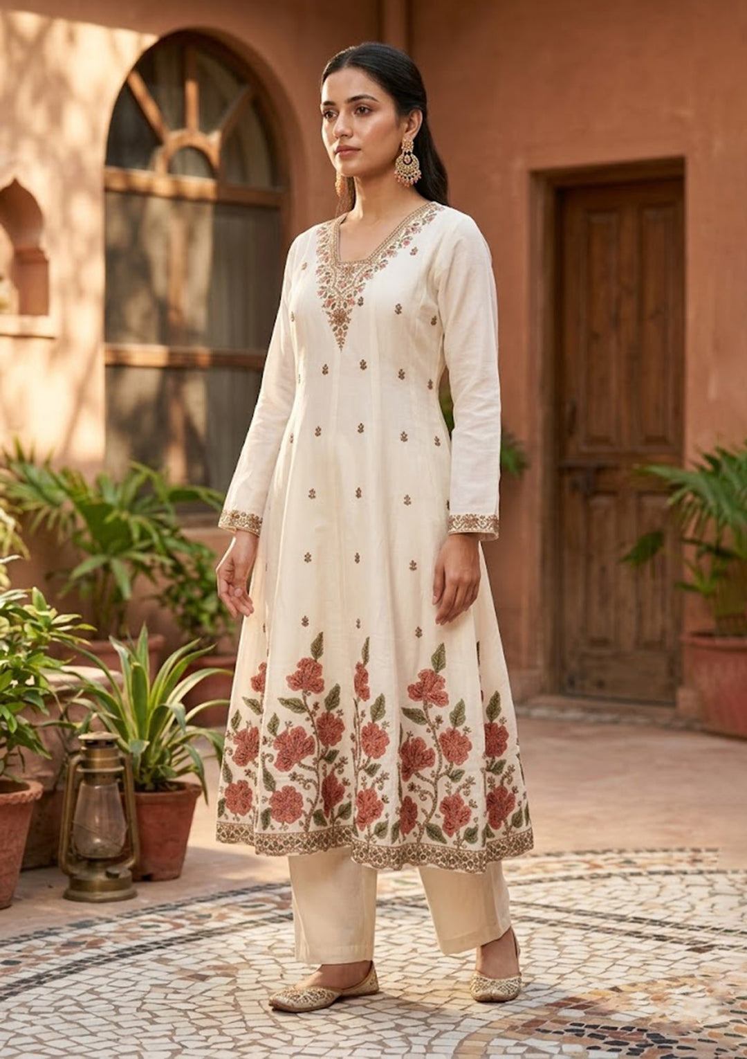Off White Cording Chanderi Readymade Salwar Suit