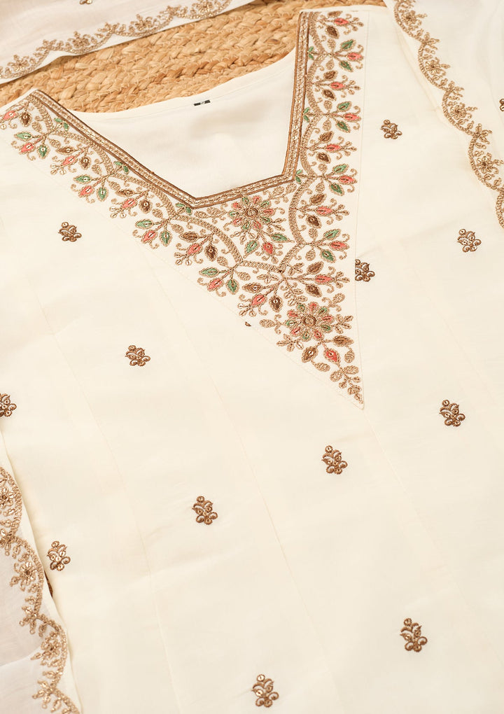 Off White Cording Chanderi Readymade Salwar Suit
