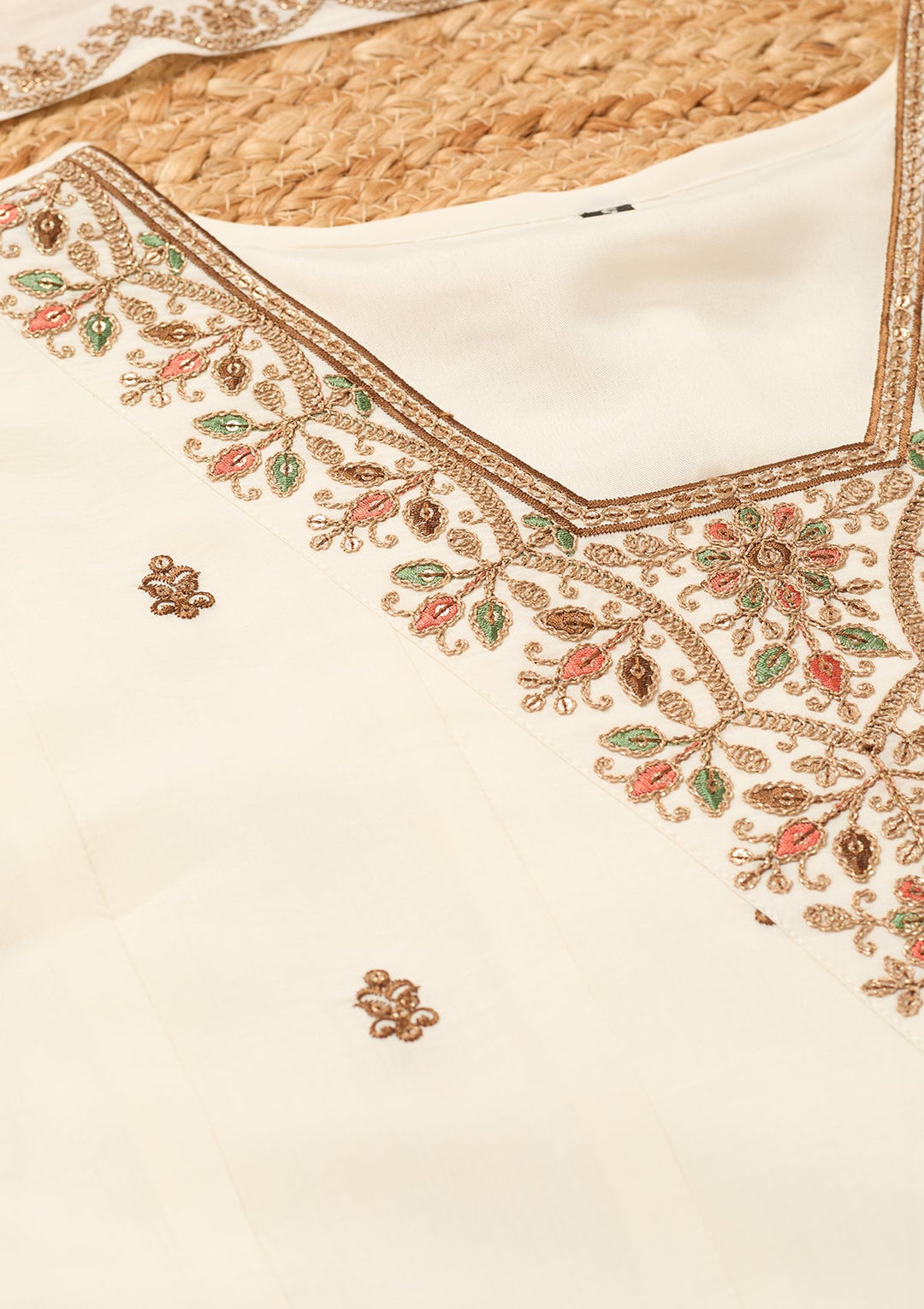 Off White Cording Chanderi Readymade Salwar Suit