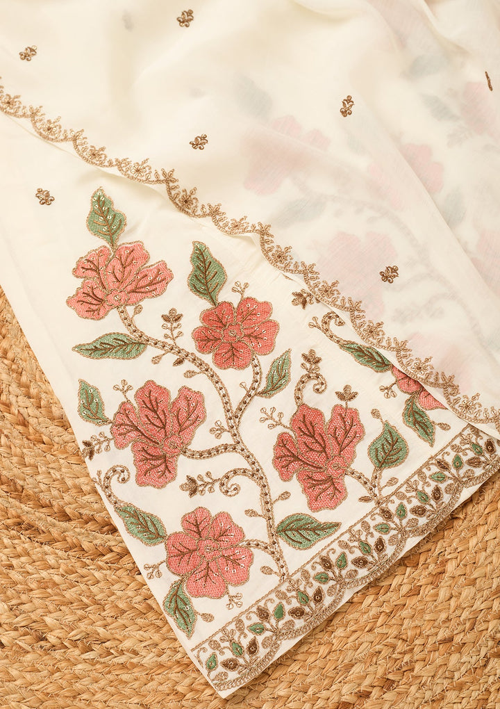 Off White Cording Chanderi Readymade Salwar Suit