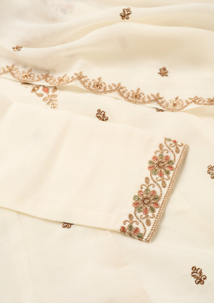 Off White Cording Chanderi Readymade Salwar Suit