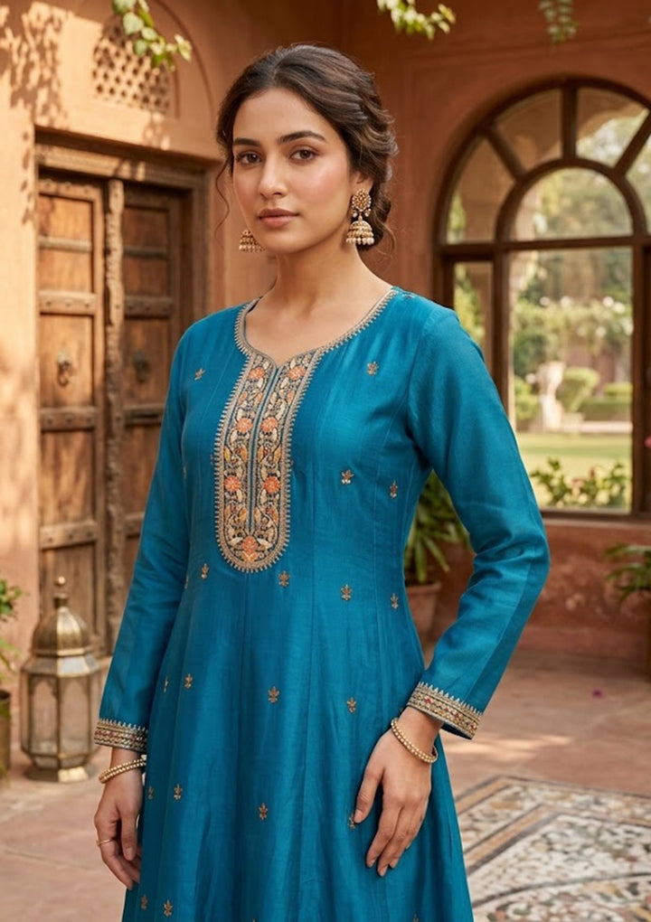 Navy Blue Cording Chanderi Readymade Salwar Suit