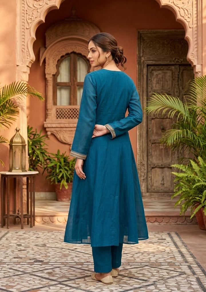 Navy Blue Cording Chanderi Readymade Salwar Suit