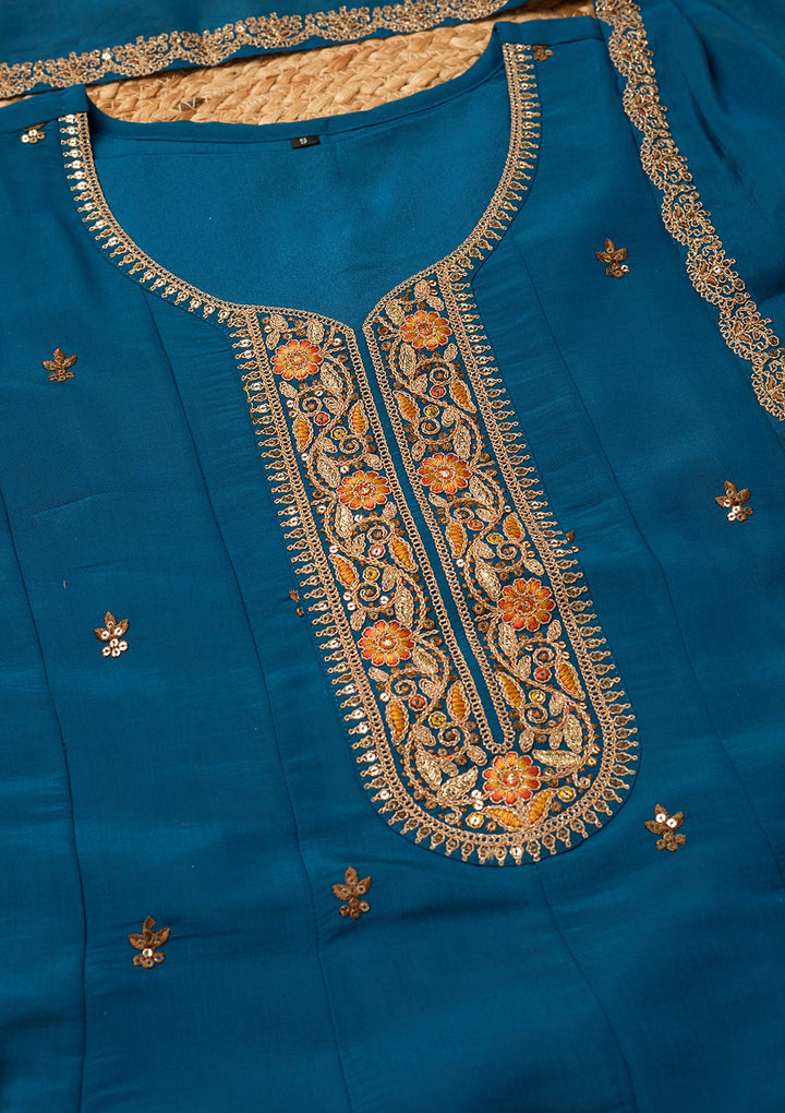 Navy Blue Cording Chanderi Readymade Salwar Suit