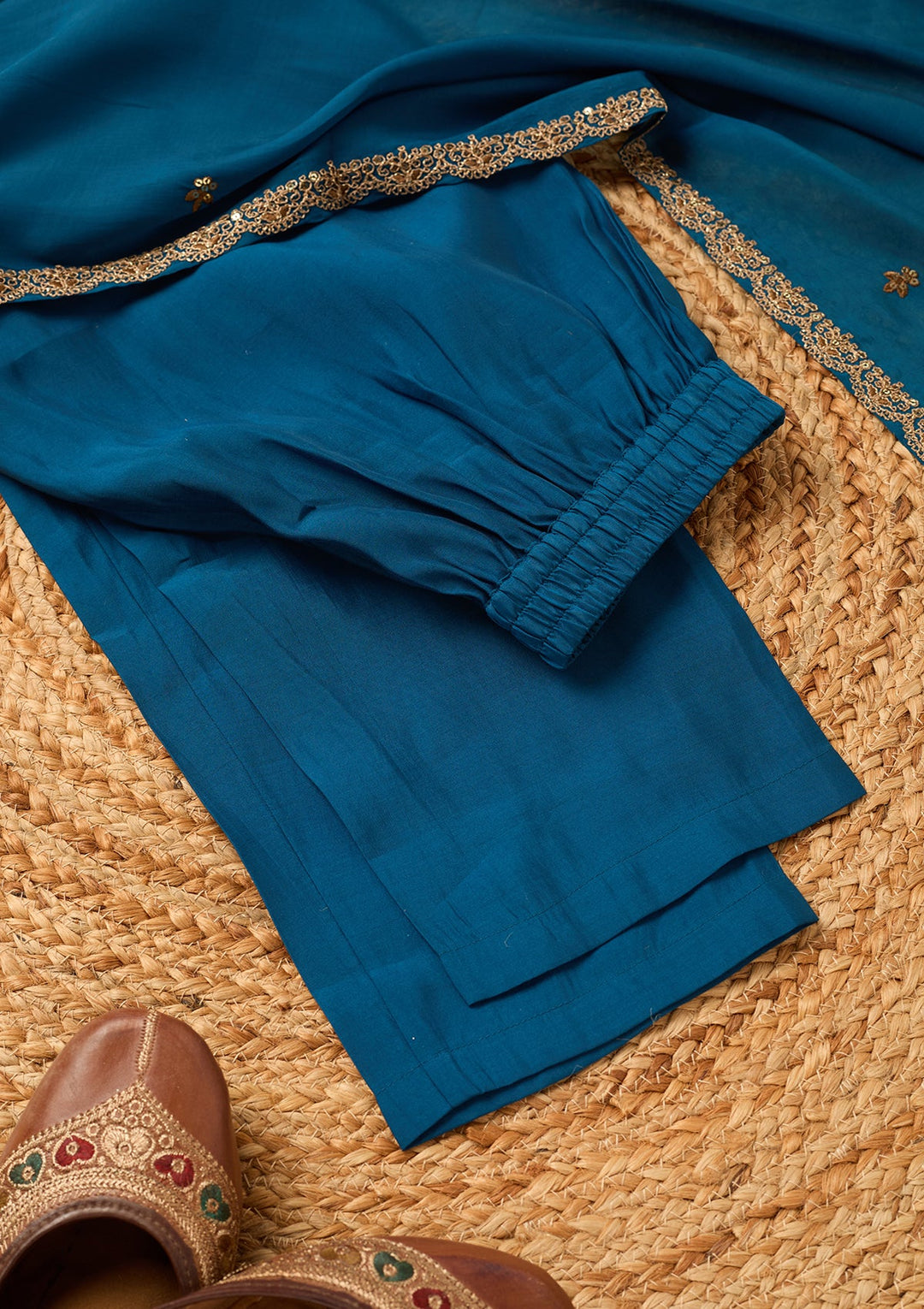 Navy Blue Cording Chanderi Readymade Salwar Suit
