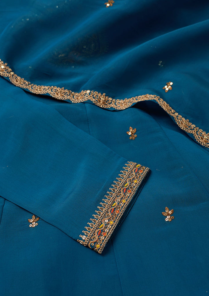 Navy Blue Cording Chanderi Readymade Salwar Suit