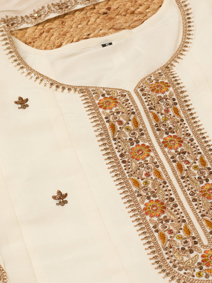 Off White Chanderi Cording Anarkali Kurta With Pant Regular And Dupatta