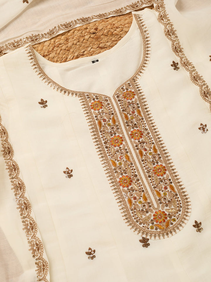 Off White Chanderi Cording Anarkali Kurta With Pant Regular And Dupatta