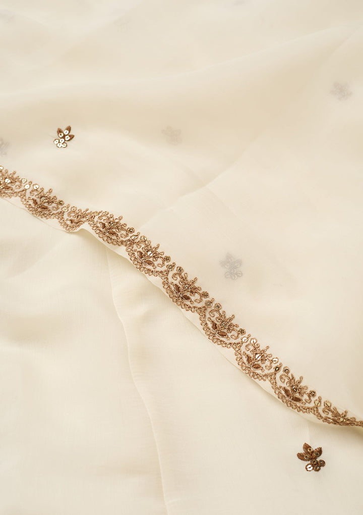 Off White Chanderi Cording Anarkali Kurta With Pant Regular And Dupatta