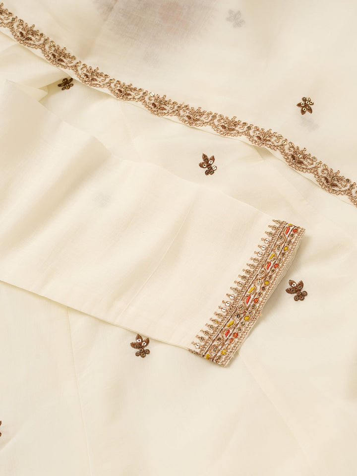 Off White Chanderi Cording Anarkali Kurta With Pant Regular And Dupatta
