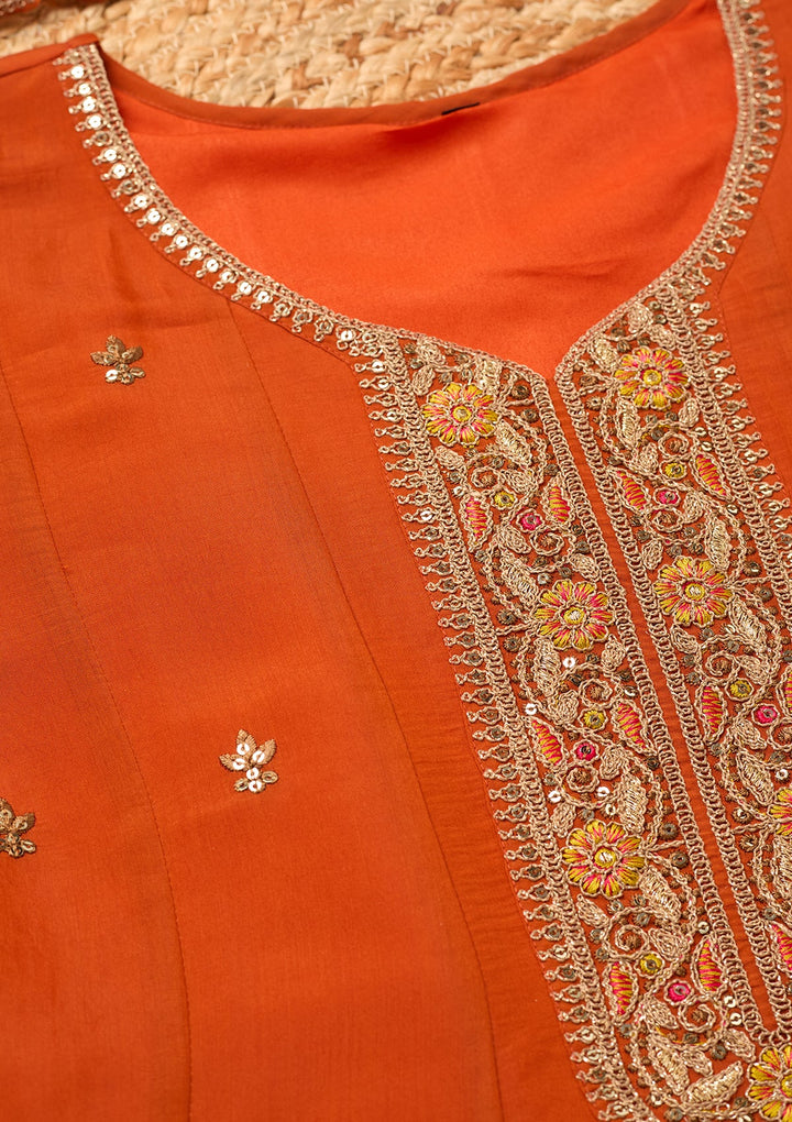 Rust Cording Chanderi Readymade Salwar Suit