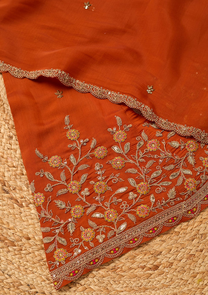 Rust Cording Chanderi Readymade Salwar Suit