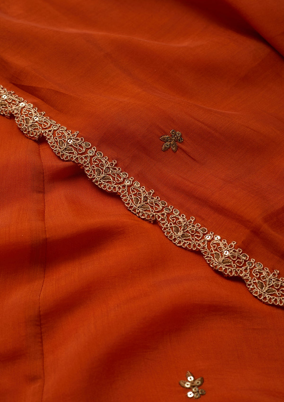 Rust Cording Chanderi Readymade Salwar Suit