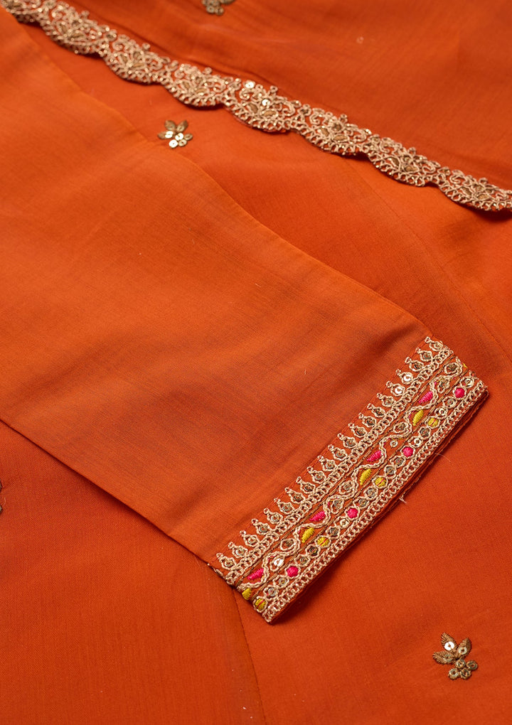 Rust Cording Chanderi Readymade Salwar Suit