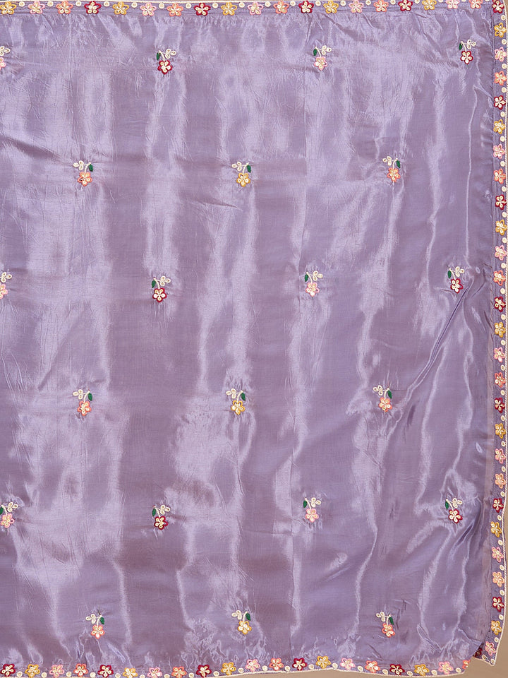 Lavender Threadwork Crepe Readymade Salwar Suit