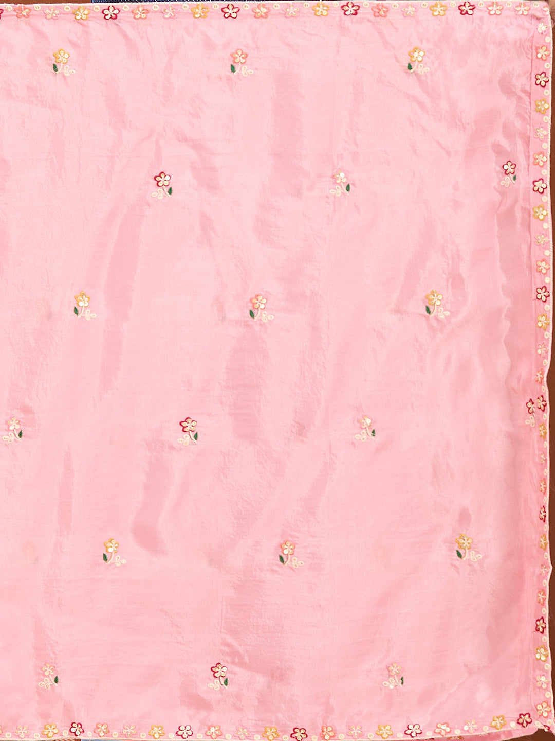 Pink Threadwork Crepe Readymade Salwar Suit