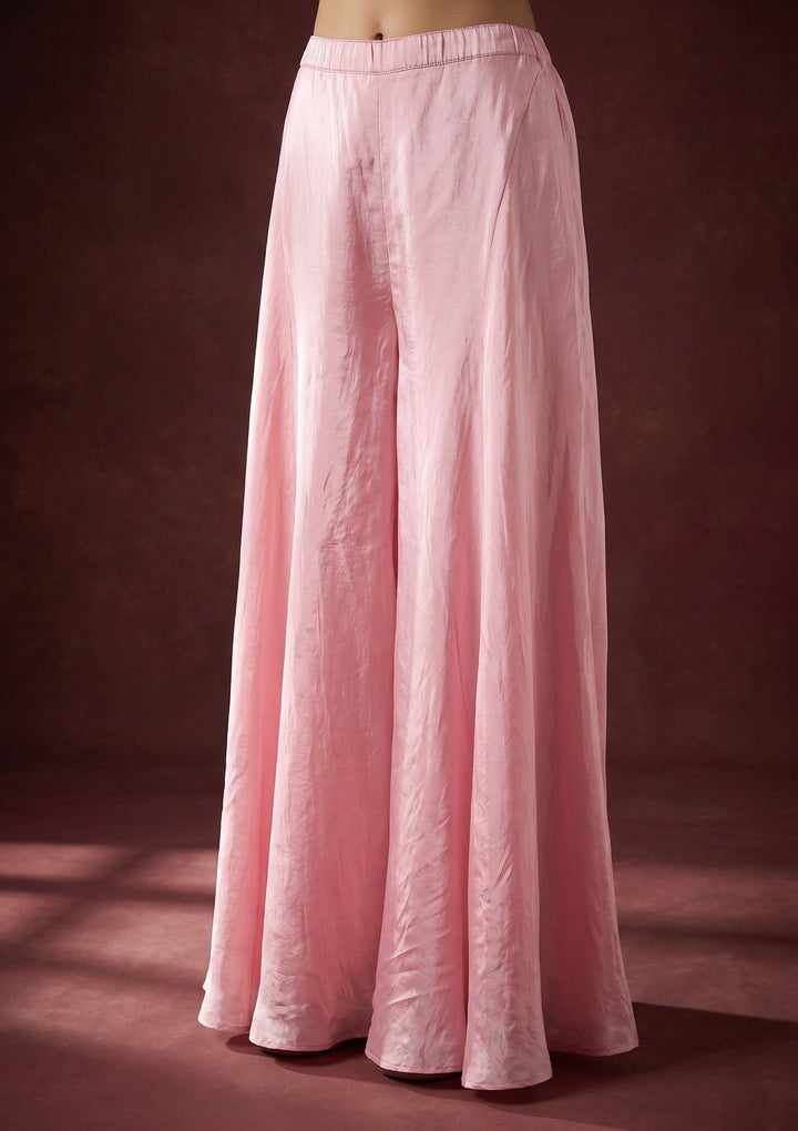 Pink Threadwork Crepe Readymade Salwar Suit