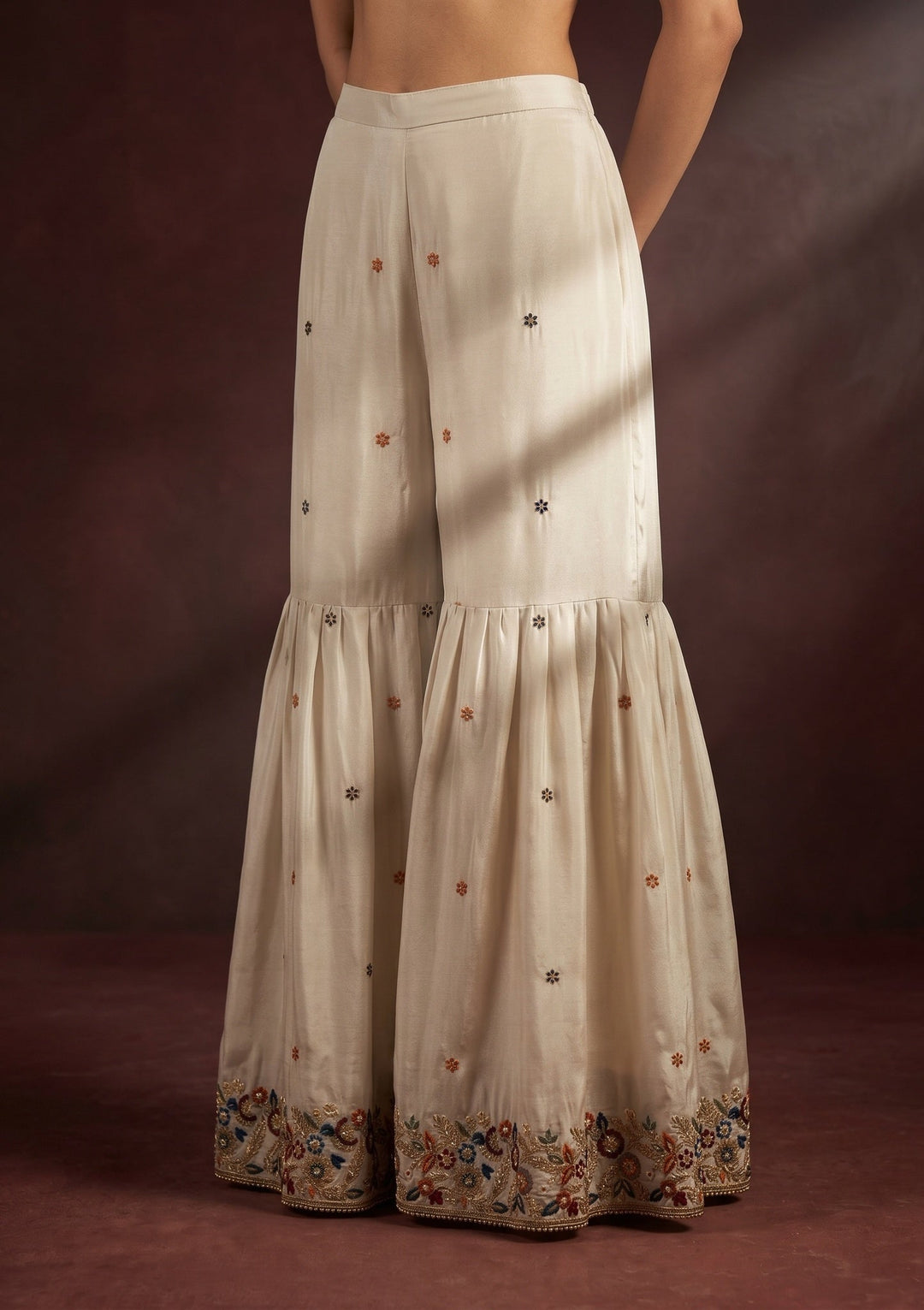 Light Grey Threadwork Crepe Readymade Salwar Suit