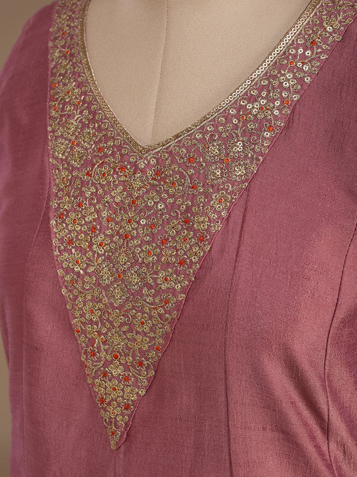 Dark Onion Pink Soft Raw Silk Gold Zariwork Anarkali Kurta With Pant Regular And Dupatta