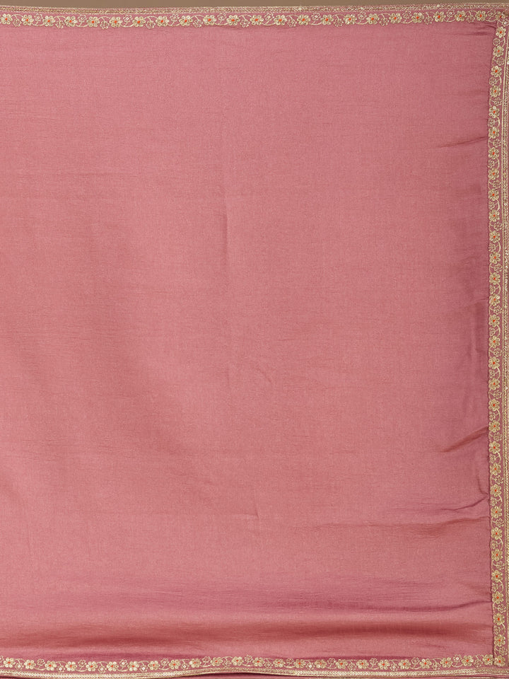 Dark Onion Pink Soft Raw Silk Gold Zariwork Anarkali Kurta With Pant Regular And Dupatta